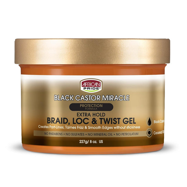 African Pride Black Castor Miracle Extra Hold Braid Loc & Twist Gel