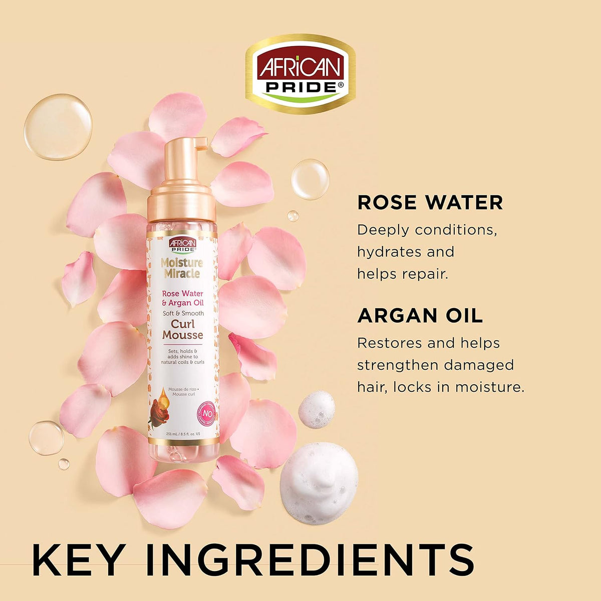 African Pride Moisture Miracle Rose Water And Argan Oil Curl Mousse