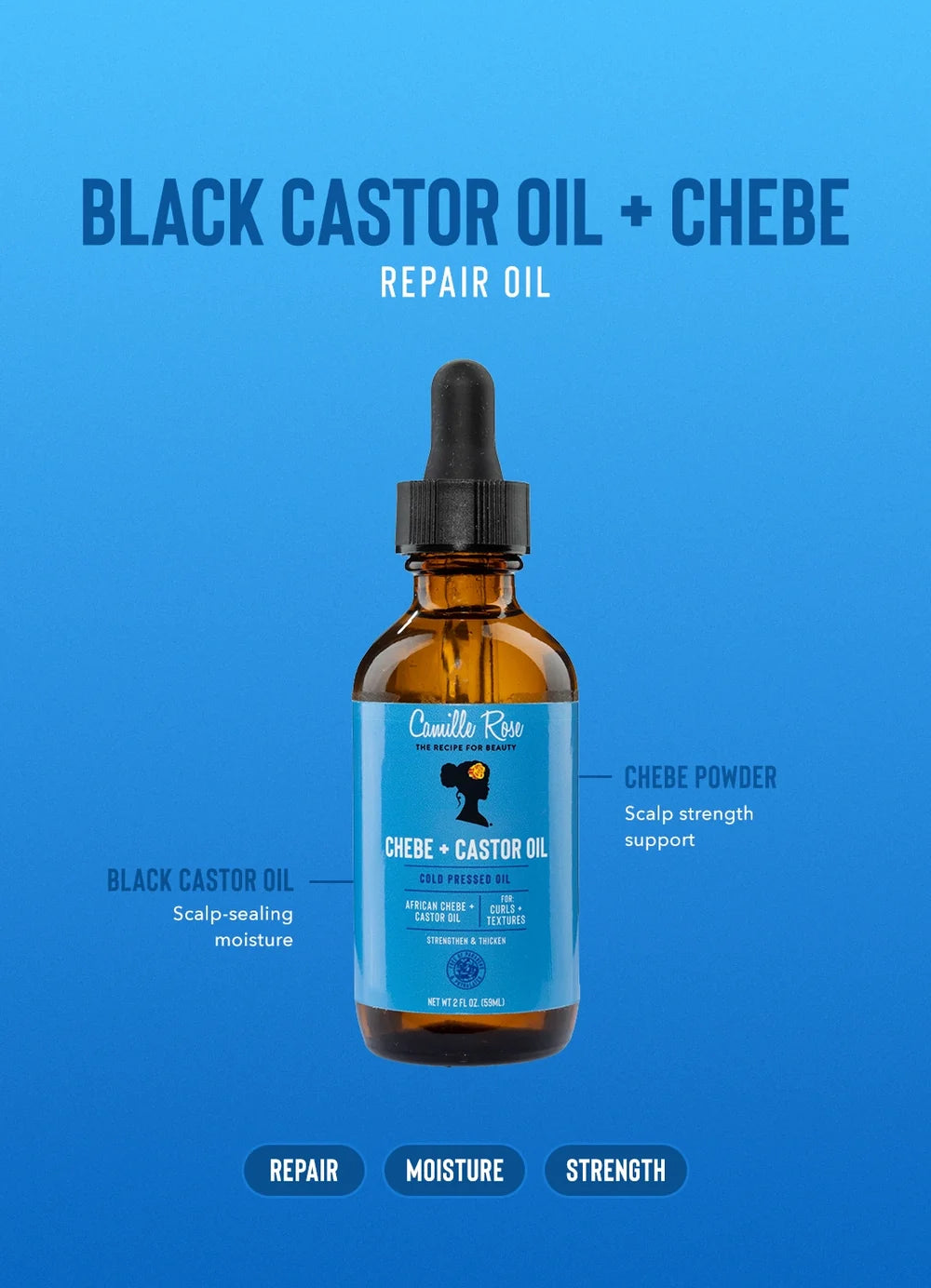 Camille Rose Black Castor Oil & Chebe Repair Pure Strengthening Oil