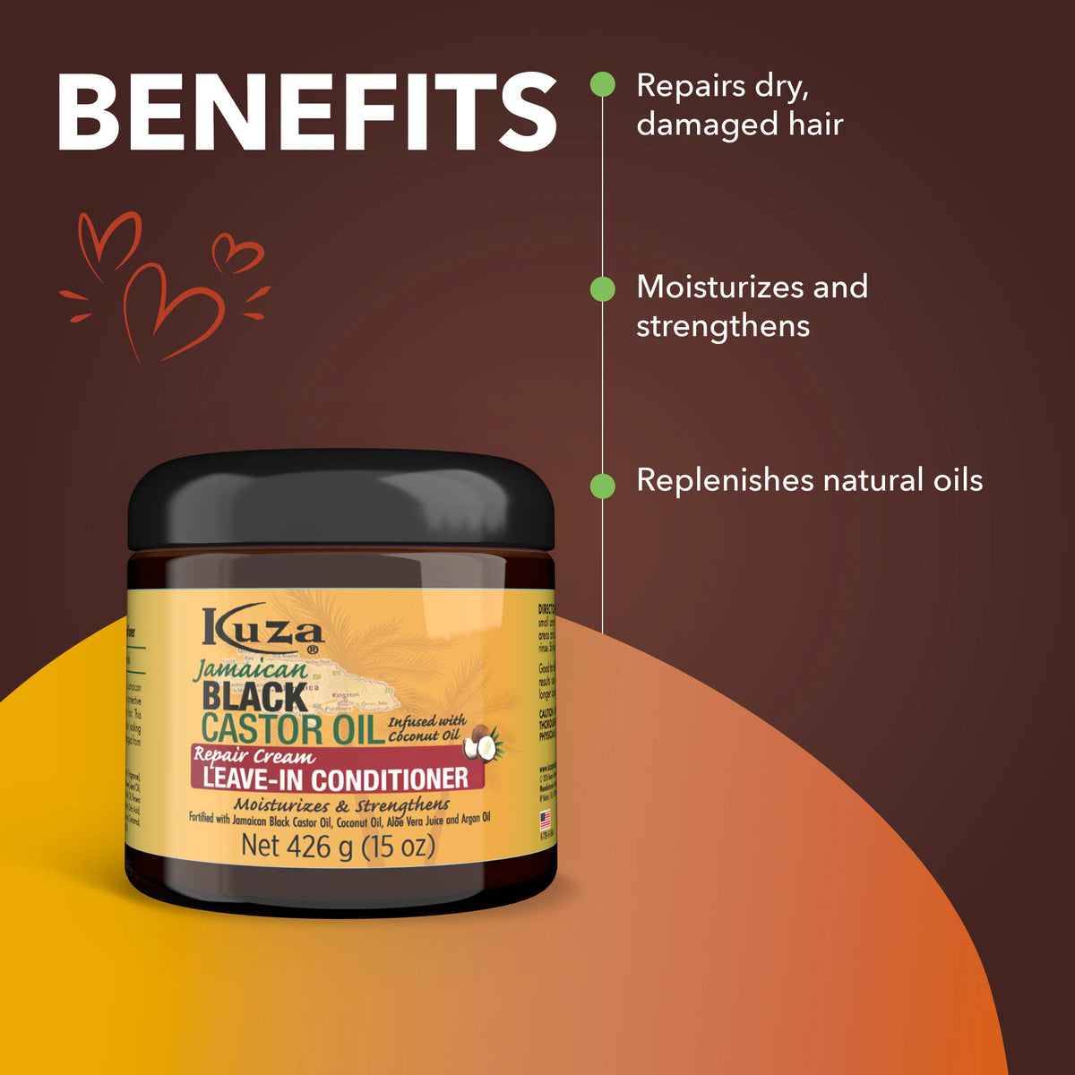 Kuza Naturals Jamaican Black Castor Oil Repair Cream Leave-In Conditioner