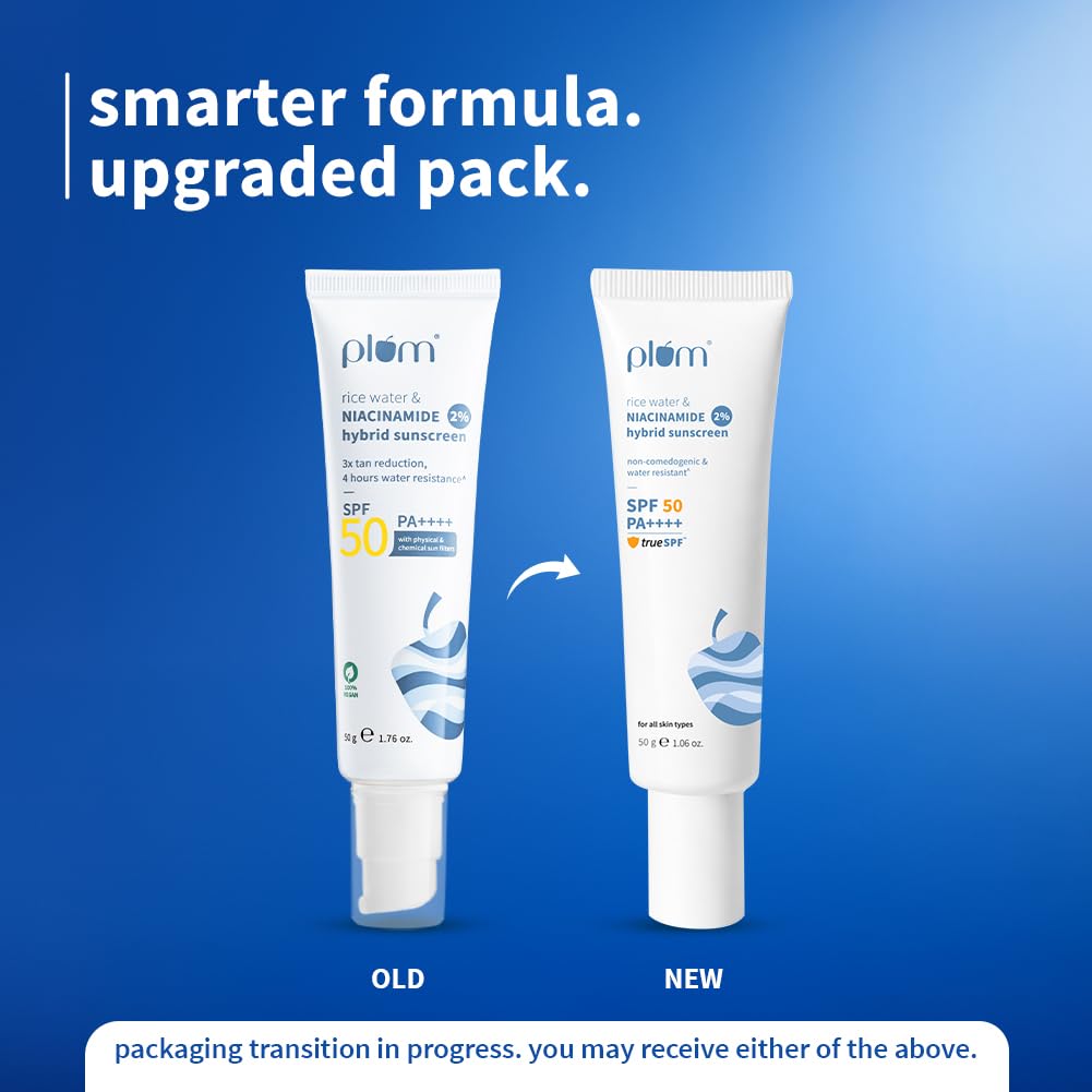 Plum 2% Niacinamide & Rice Water SPF 50 PA+++ Hybrid Sunscreen