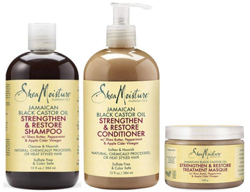 Shea Moisture Jamaican Black Castor Oil Strengthen, Grow & Restore Shampoo + Conditioner + Leave-In Conditioner 13oz, 13oz, 11oz