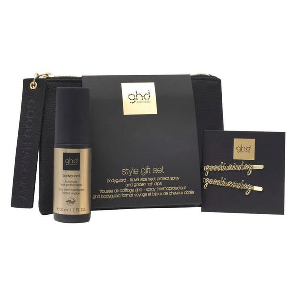 ghd Style gift Set (Travel Size Heat Protect Spray + golden Hair Clips)