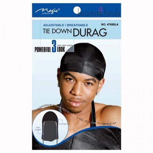 Magic Collection Men's Tie Down Durag Black 4769Bla